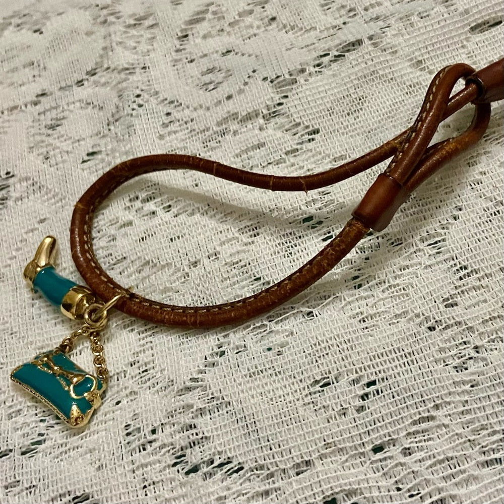 Vintage, Authentic Gucci 8-inch Brown Leather Teal Blue Handbag and Boots Charm