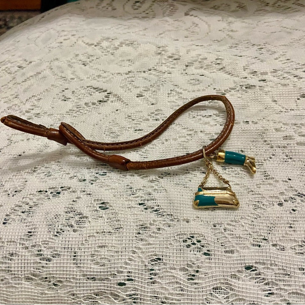 Vintage, Authentic Gucci 8-inch Brown Leather Teal Blue Handbag and Boots Charm