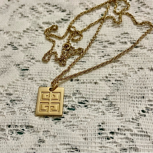 Vintage Givenchy Gold Tone Charm with 22-inch Gold Plated Chain Necklace