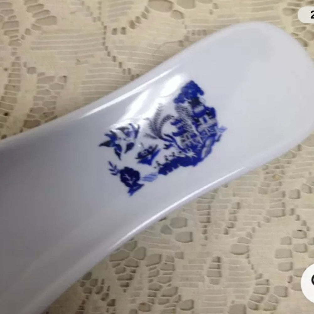 Blue Willow Melamine Plastic Spoon Rest  9.5in L x 3.5in W