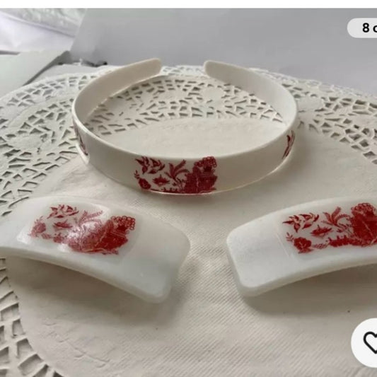 3pc Red Willow Barrettes 3in x 1.5in and Head Band