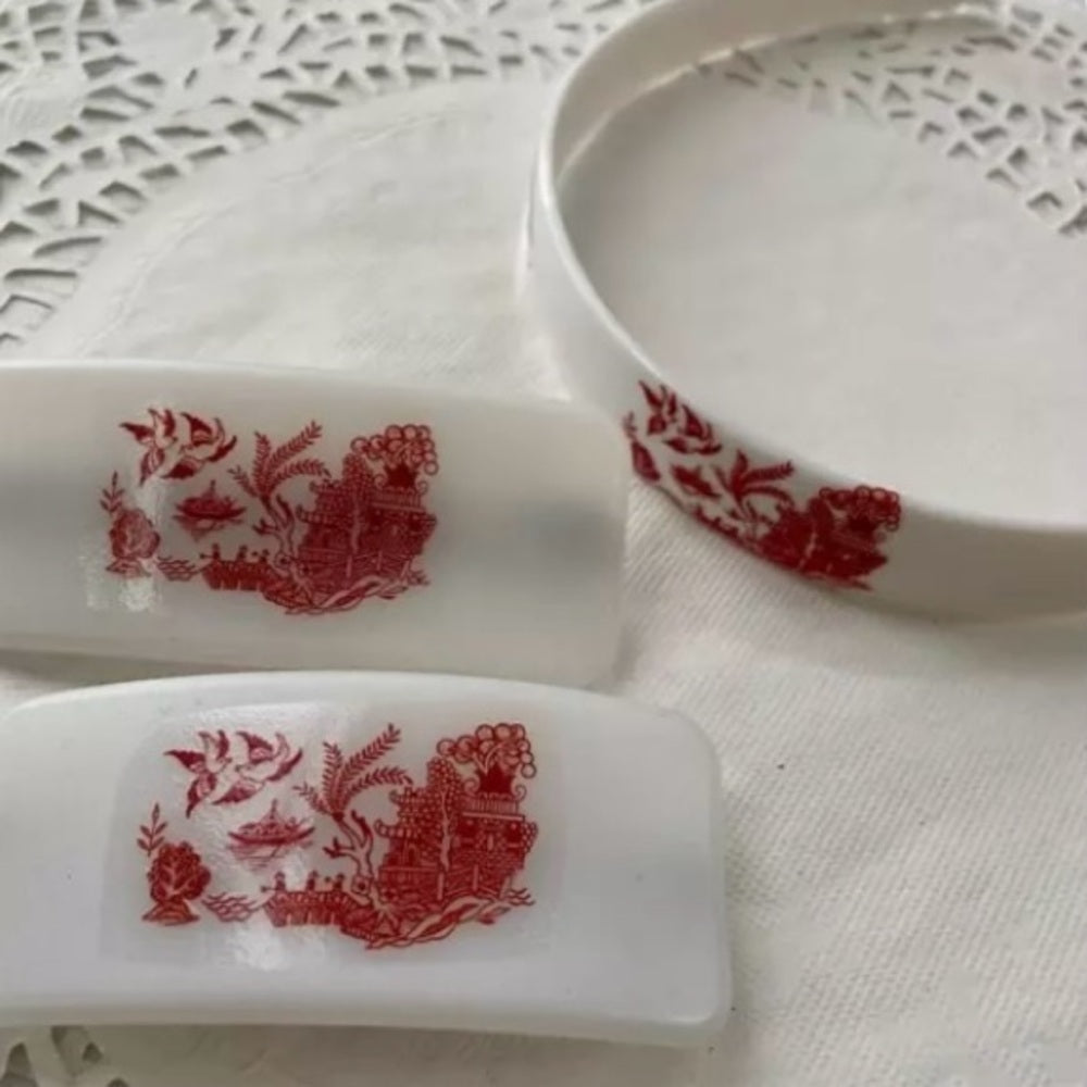 3pc Red Willow Barrettes 3in x 1.5in and Head Band