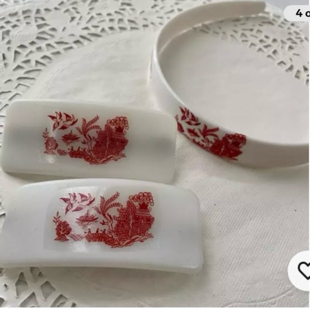 3pc Red Willow Barrettes 3in x 1.5in and Head Band