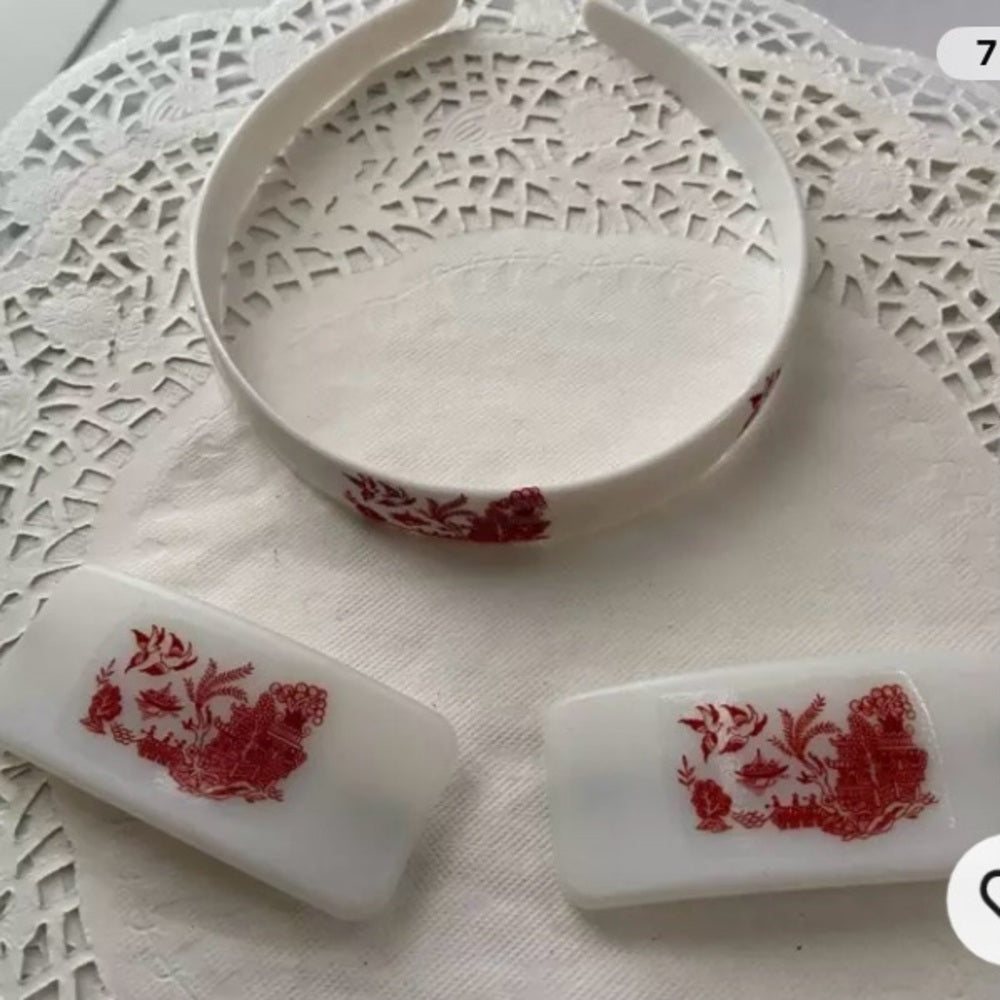 3pc Red Willow Barrettes 3in x 1.5in and Head Band