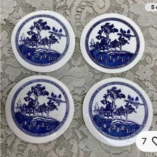 Vintage, 4pc Blue Willow Coaster Set for 4