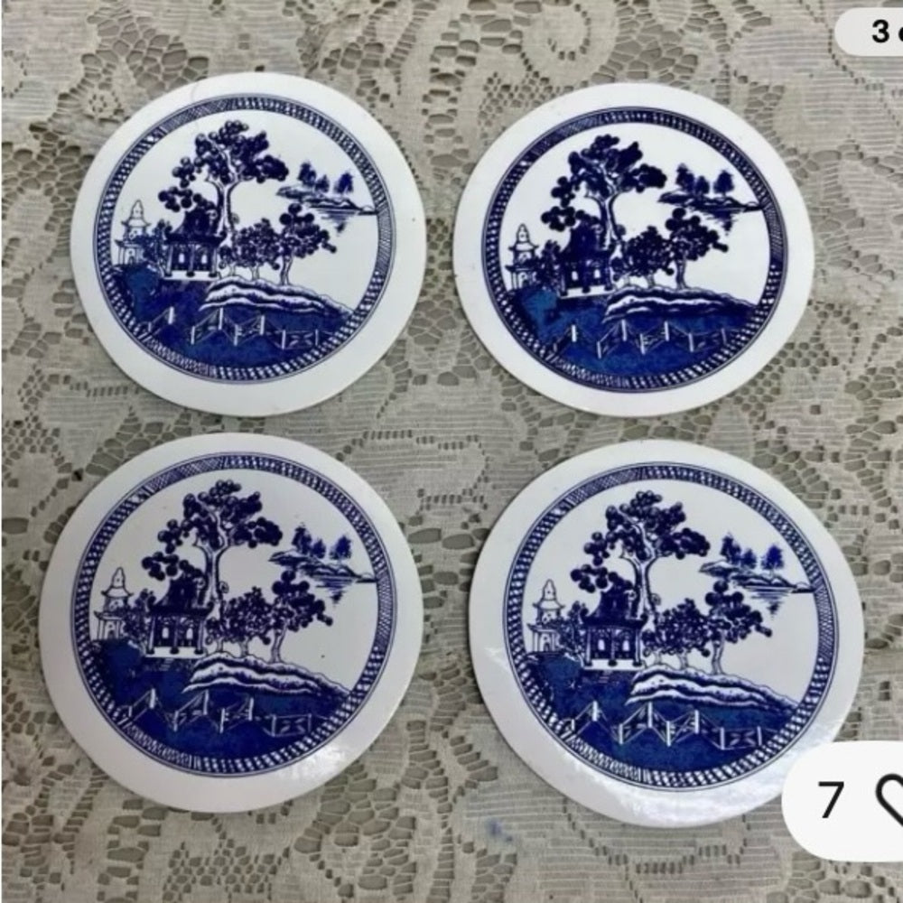 Vintage, 4pc Blue Willow Coaster Set for 4