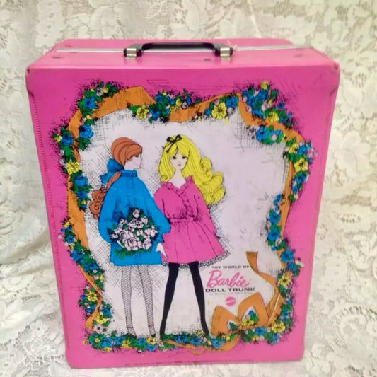 Vintage, 1968 Mattel Inc., Barbie Pink Doll Trunk 13in x 10.5in x 7.5in