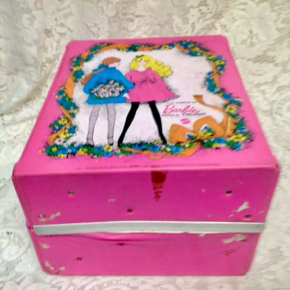 Vintage, 1968 Mattel Inc., Barbie Pink Doll Trunk 13in x 10.5in x 7.5in