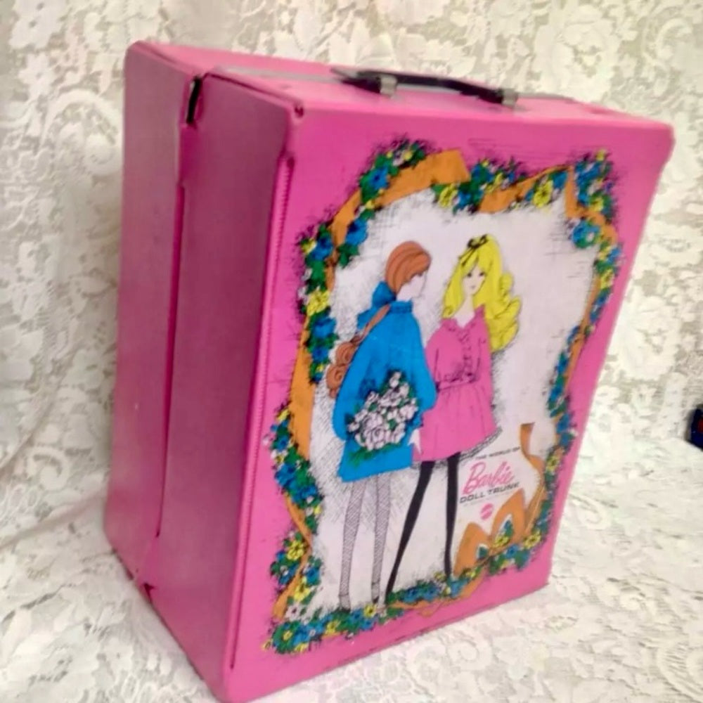 Vintage, 1968 Mattel Inc., Barbie Pink Doll Trunk 13in x 10.5in x 7.5in