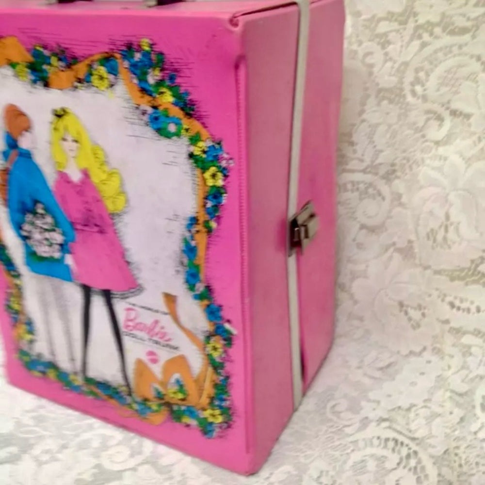 Vintage, 1968 Mattel Inc., Barbie Pink Doll Trunk 13in x 10.5in x 7.5in