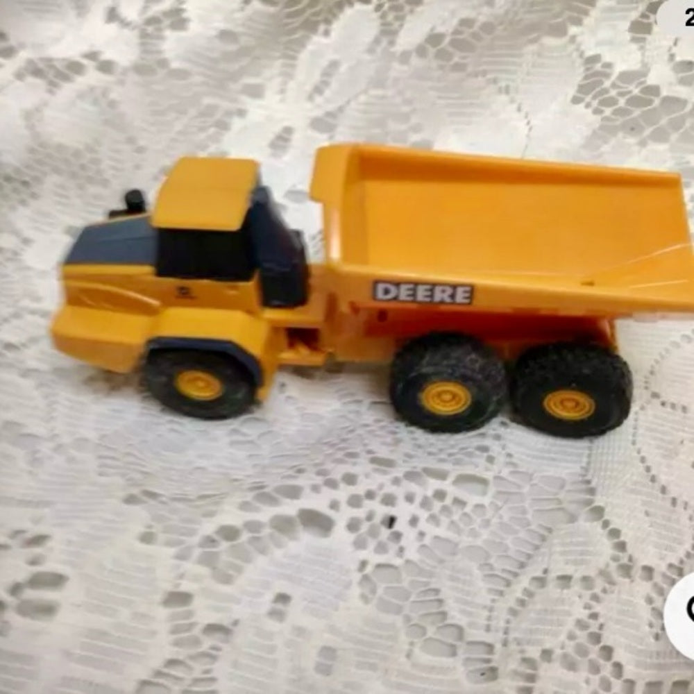 2pc,  Yellow John Deere 5in and 3in Long Mini Dump Truck Set