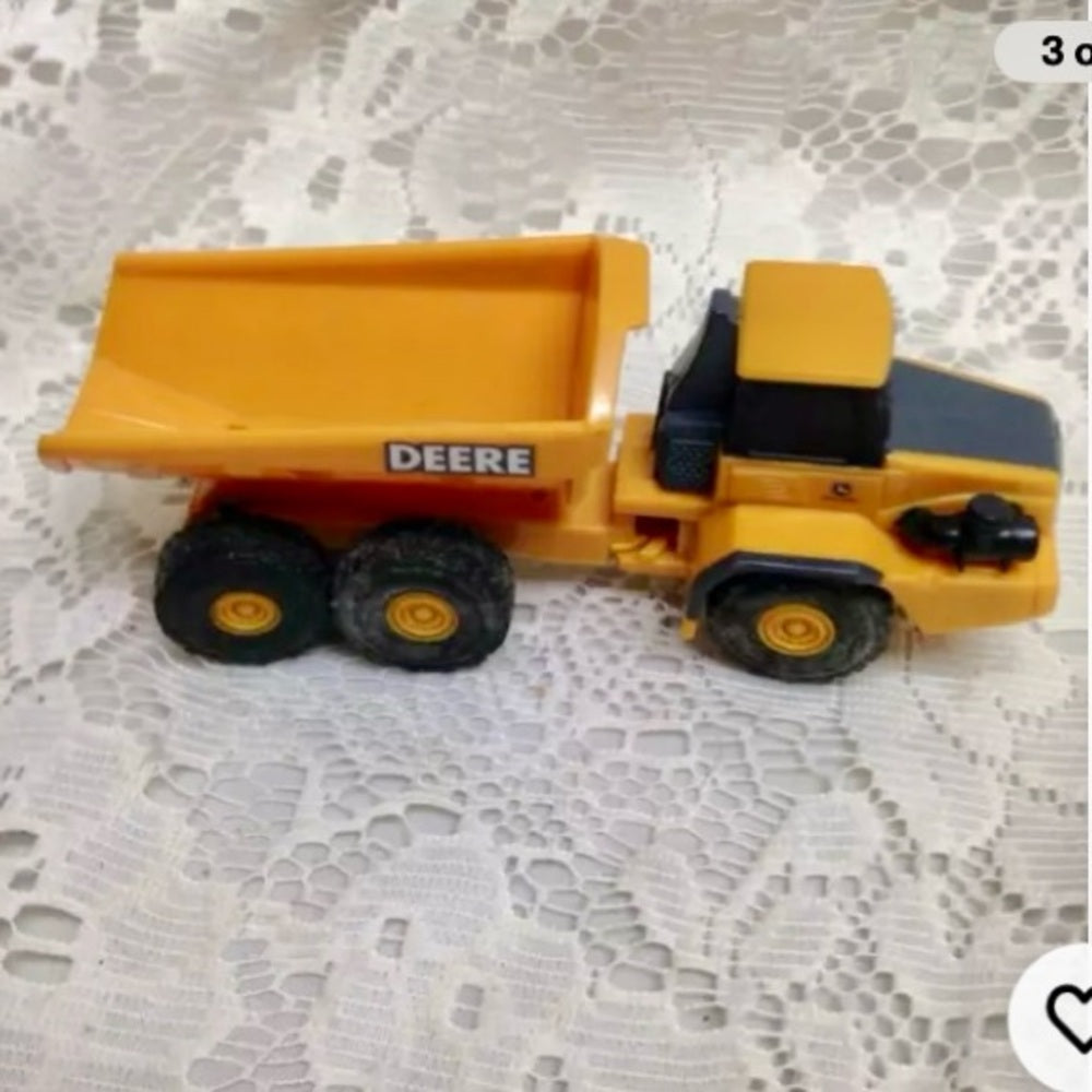 2pc,  Yellow John Deere 5in and 3in Long Mini Dump Truck Set