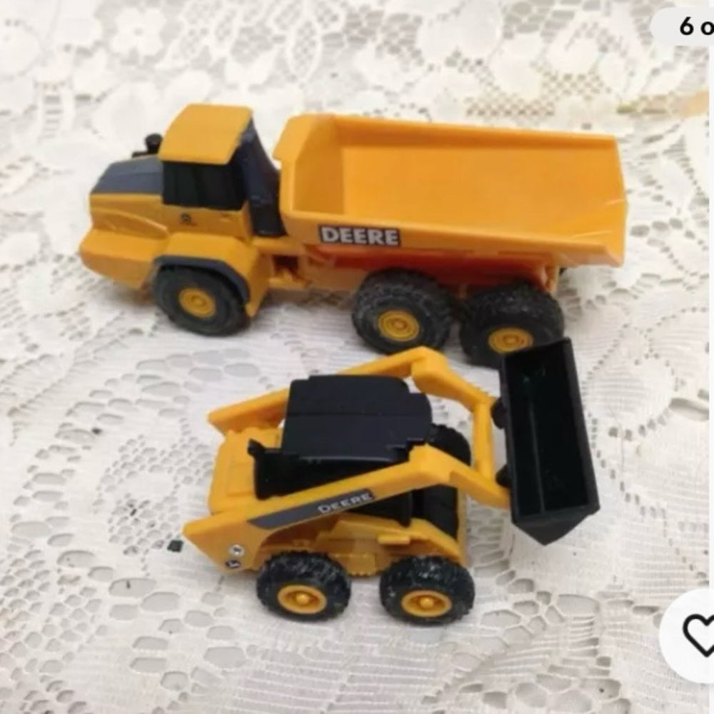2pc,  Yellow John Deere 5in and 3in Long Mini Dump Truck Set