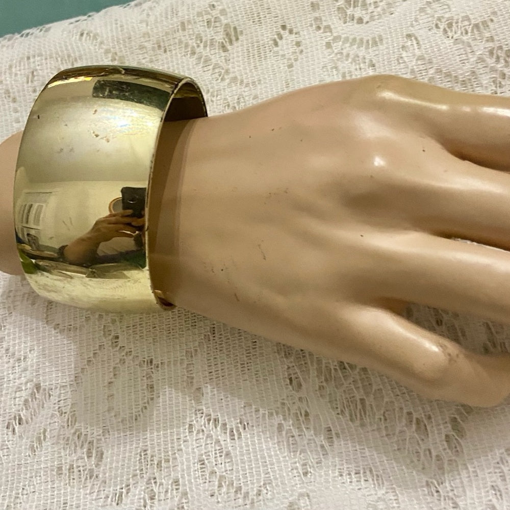 Lot of 2 Vintage, Chunky, Gold Tone and Green Lucite Bangles