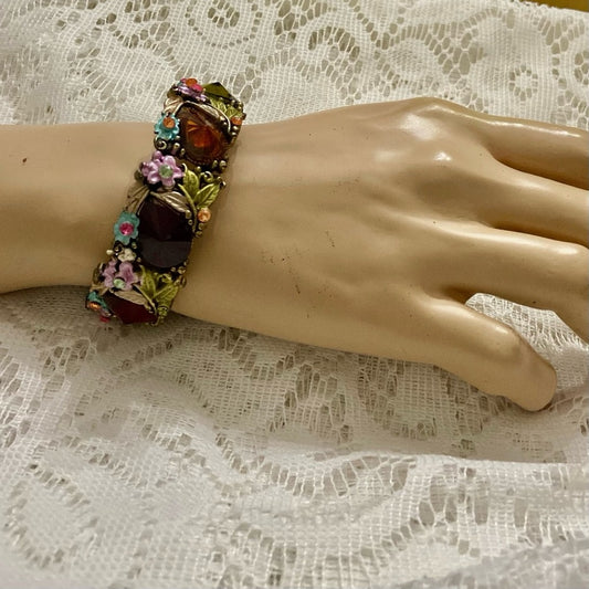 Vintage, Multi-color Stones-Enamel Cuff Bangle (A)