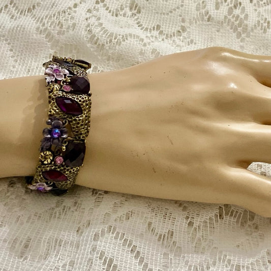 Vintage, Multi-color Stones-Enamel Cuff Bangle (B)