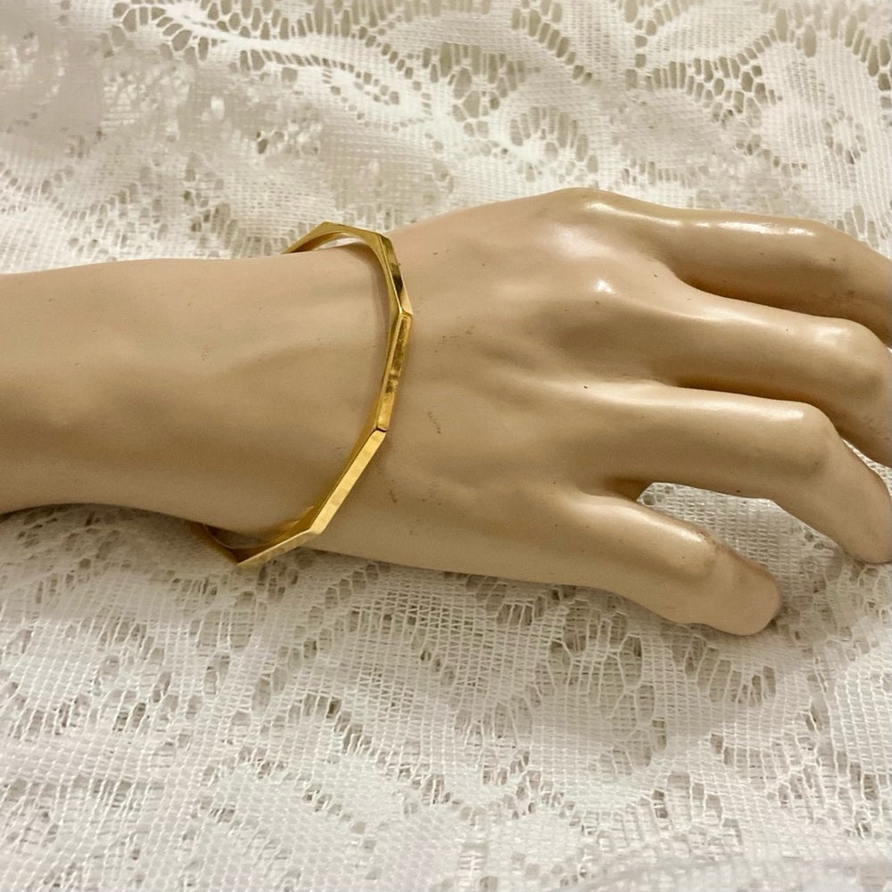 Lot of 2 Vintage, Black  Leather Bangle w/ Rhinestones and Gold Bracelet