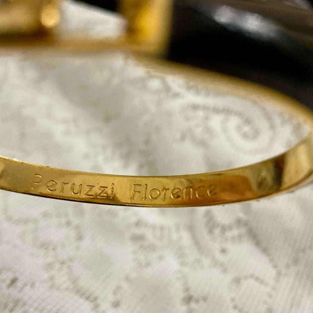 Lot of 2 Vintage, Black  Leather Bangle w/ Rhinestones and Gold Bracelet