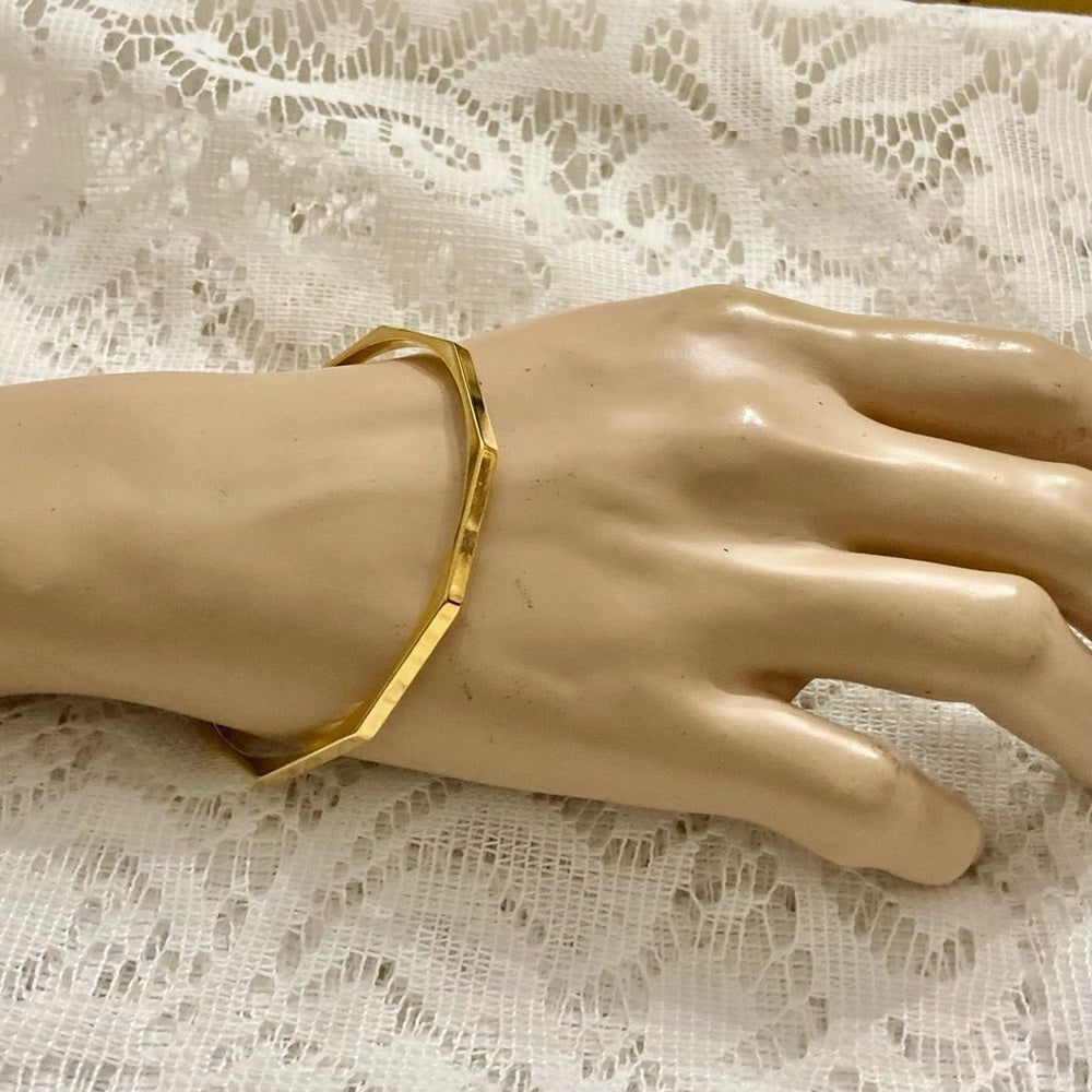 Lot of 2 Vintage, Black  Leather Bangle w/ Rhinestones and Gold Bracelet