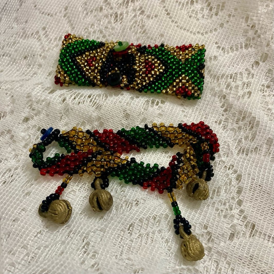 Lot of 2 Vintage, Woven, Multi-color Beaded Bracelet and Anklet