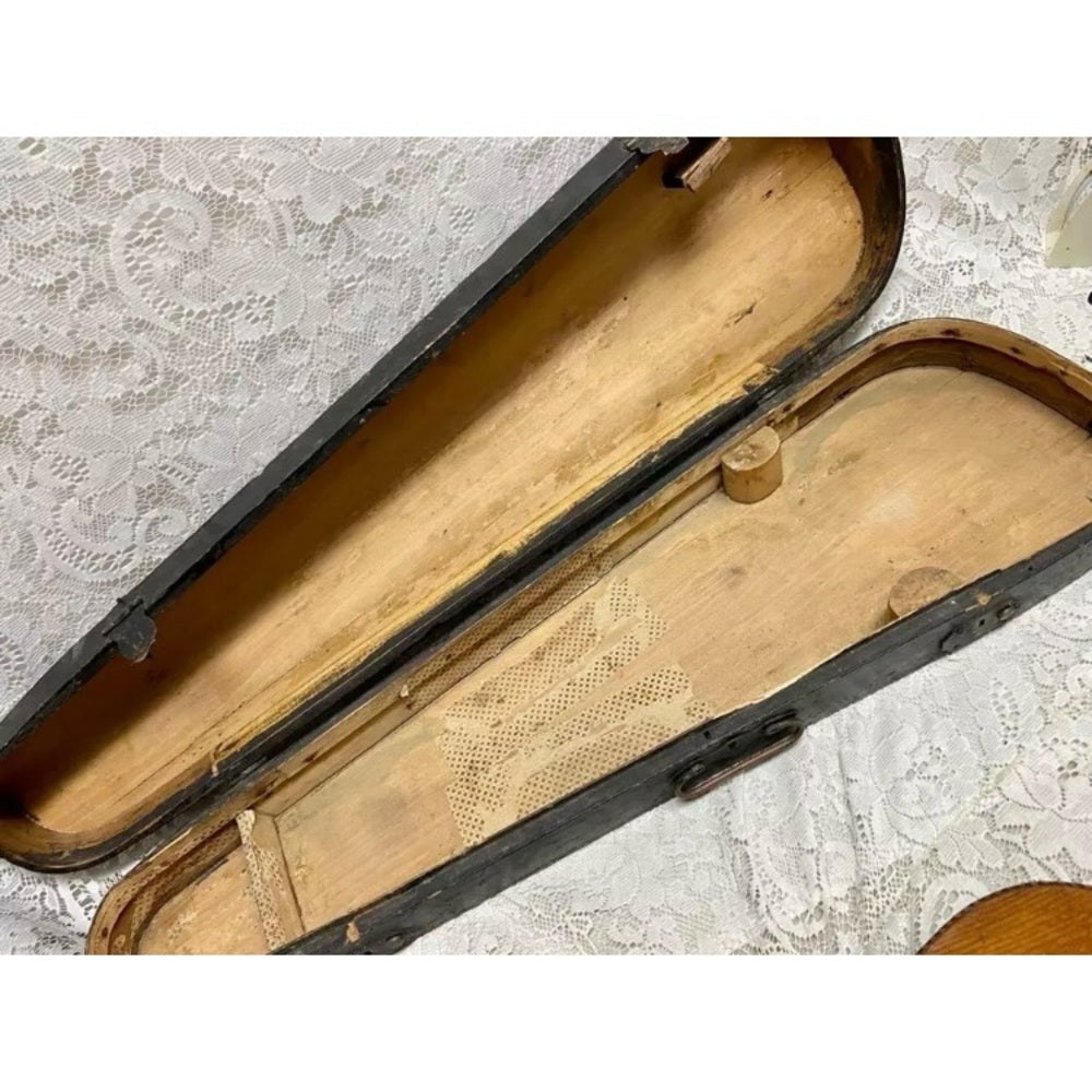Antique, 19th C Handcrafted Violin with Original Wooden Case and Bow