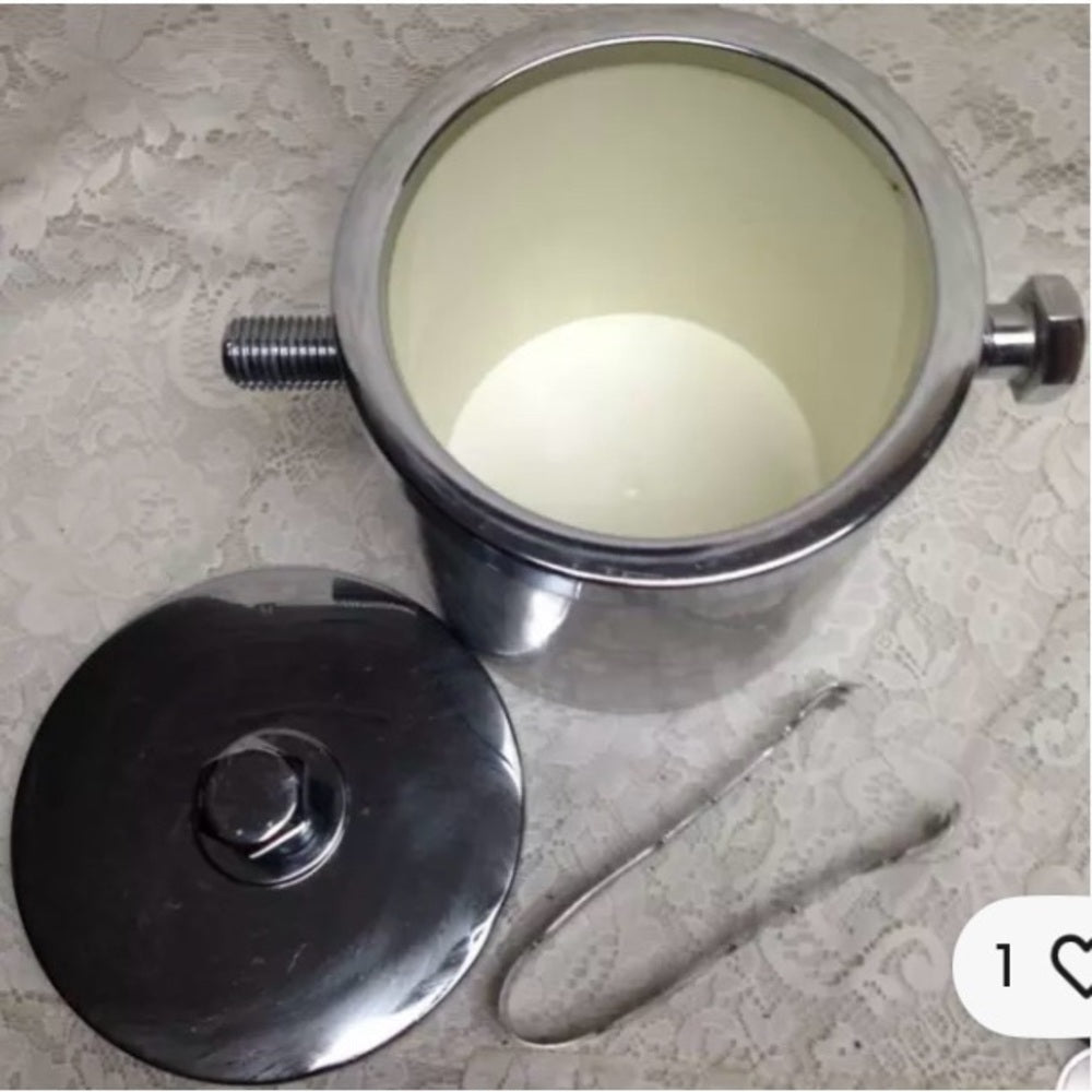 Vintage, Elco, Ind. USA Chrome Screw On  Ice Bucket with Lid and Ice Tong