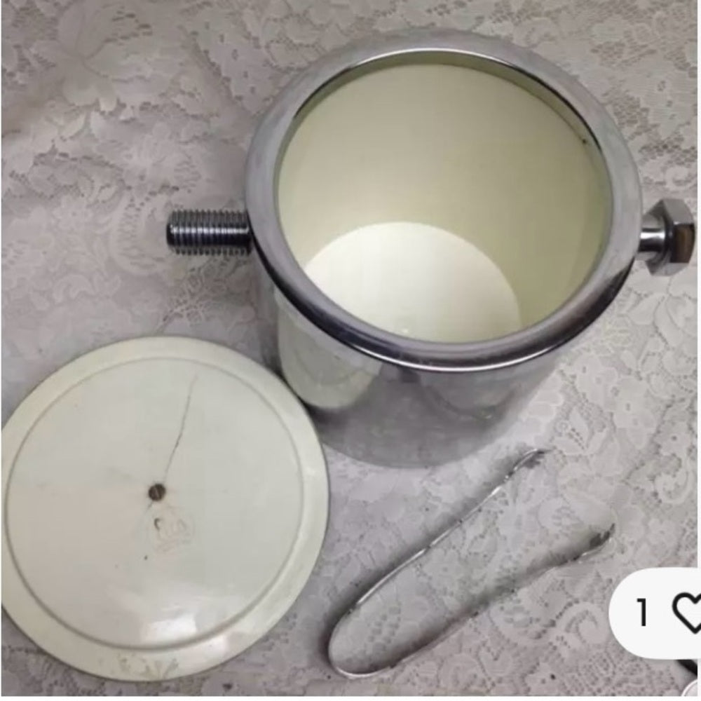 Vintage, Elco, Ind. USA Chrome Screw On  Ice Bucket with Lid and Ice Tong