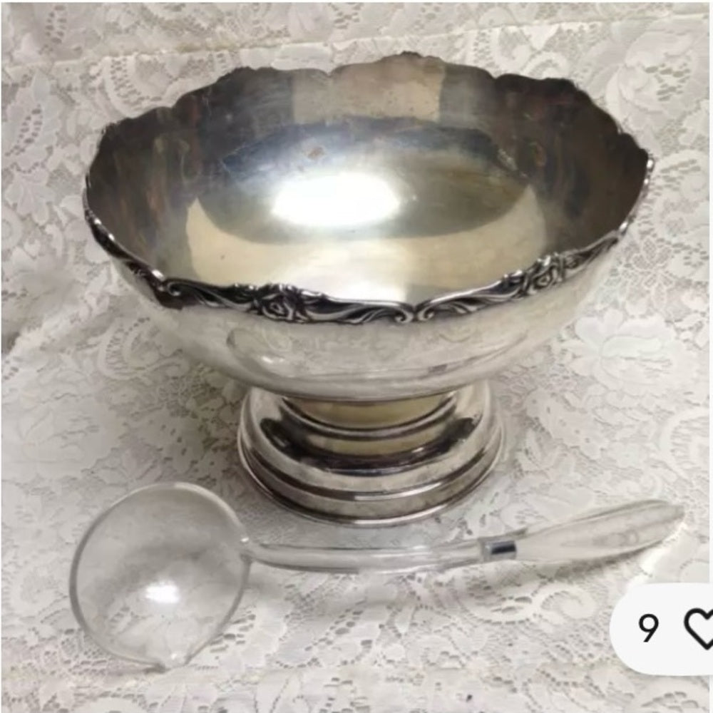 Vintage, 5pc Silver Plated Punch- Soup-Pasta- Salad Bowl with Ladle 9inH x 12inD