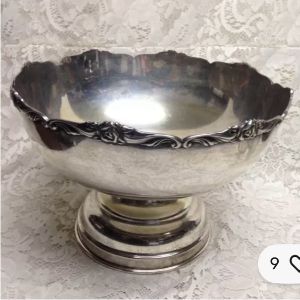 Vintage, 5pc Silver Plated Punch- Soup-Pasta- Salad Bowl with Ladle 9inH x 12inD