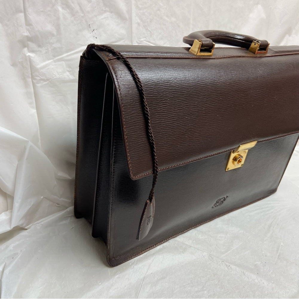 Authentic, Loewe, Uni-sex Brown Leather Double Gusset Briefcase with Orig. Key