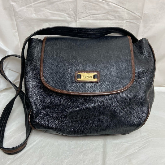 Vintage Fendi Black Leather Crossbody Bag