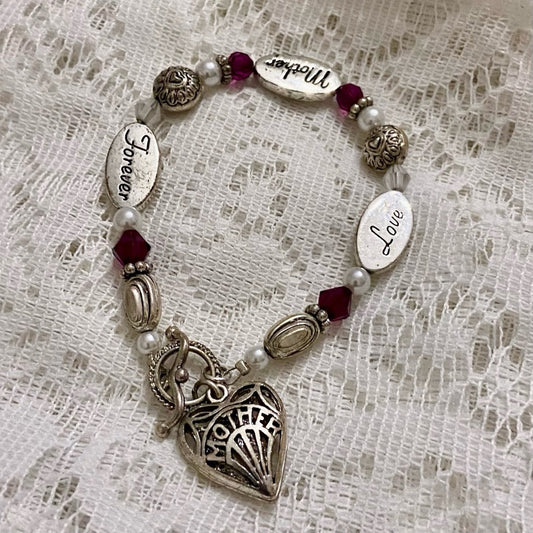 Mother Forever Silver Tone Beaded  Bracelet
