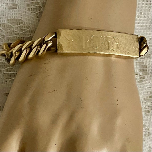 Vintage, Roger, Gold Filled, Heavy, Chunky ID Bracelet 8.5in L x 1/2in W