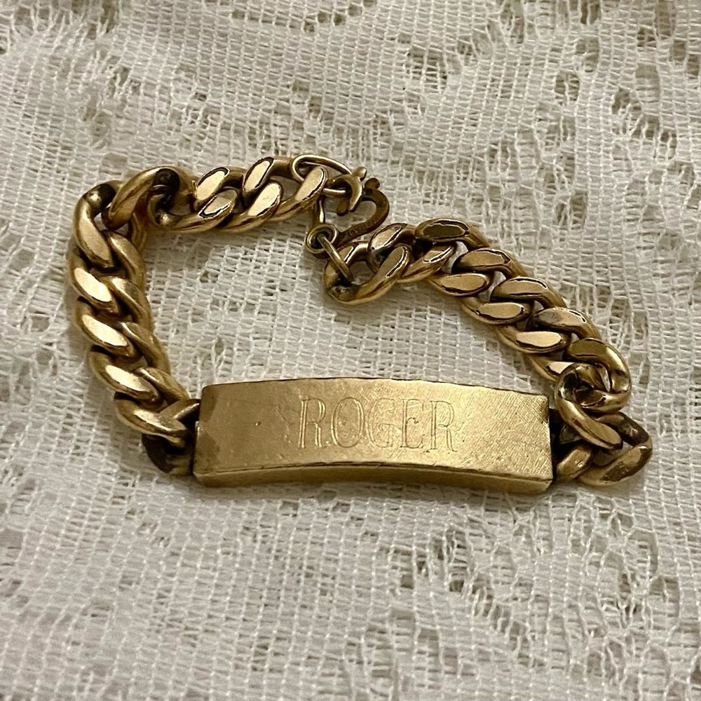 Vintage, Roger, Gold Filled, Heavy, Chunky ID Bracelet 8.5in L x 1/2in W