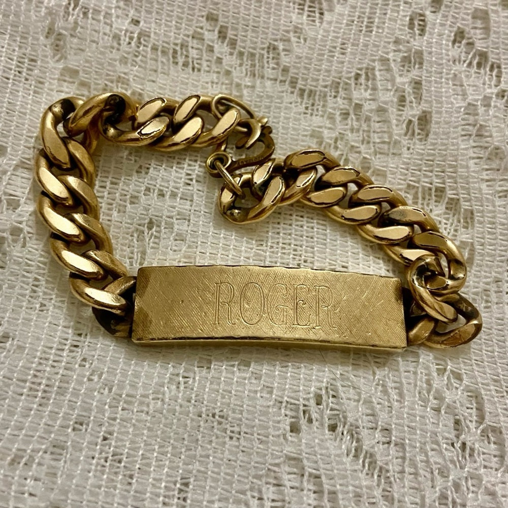 Vintage, Roger, Gold Filled, Heavy, Chunky ID Bracelet 8.5in L x 1/2in W