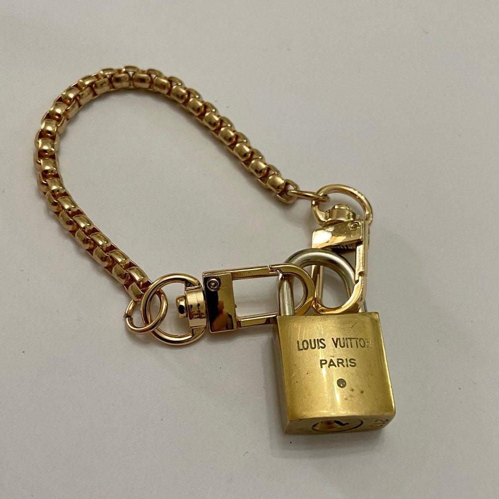 Vintage, Louis Vuitton Brass Padlock with 7-8in Gold Tone Chain Bracelet…