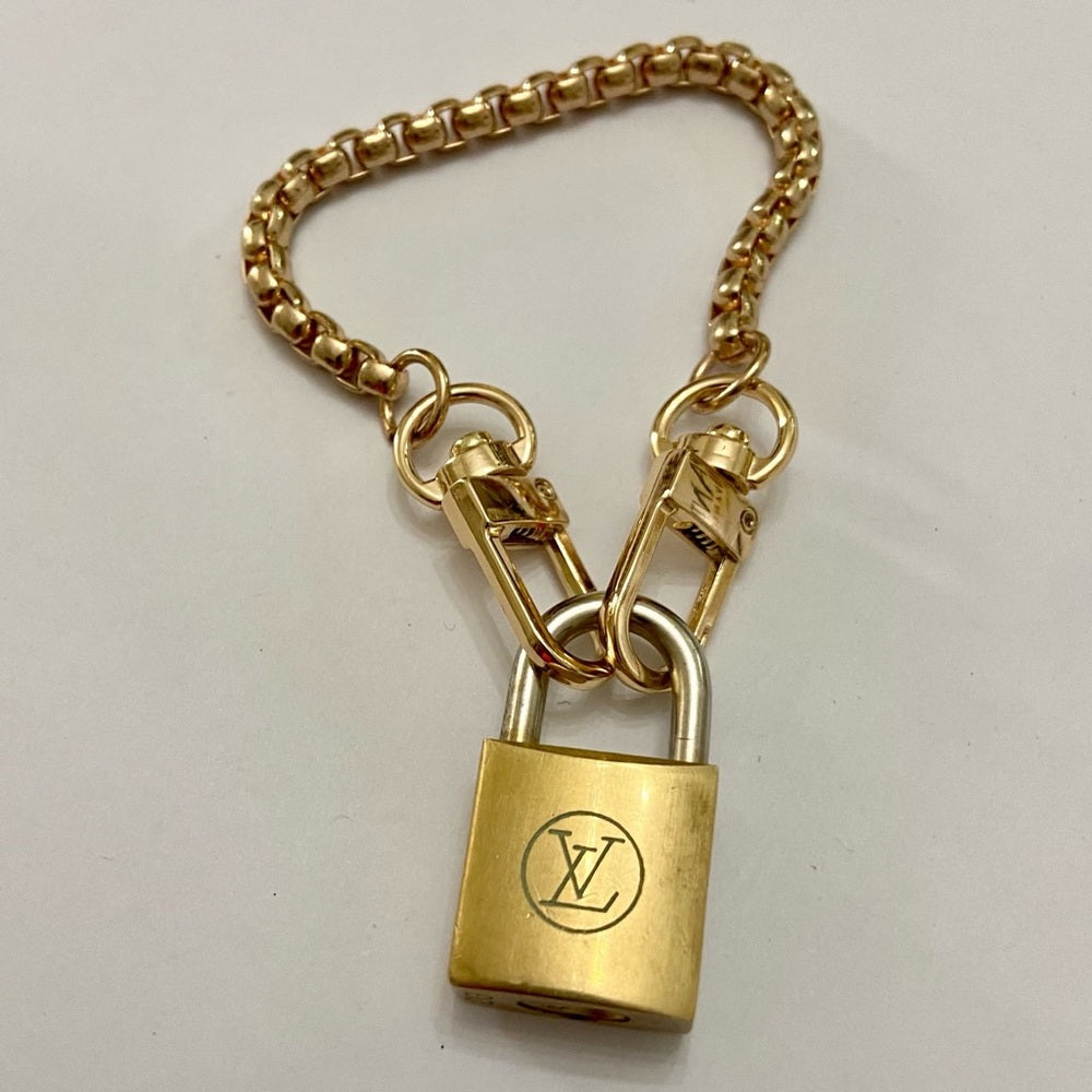 Vintage, Louis Vuitton Brass Padlock with 7-8in Gold Tone Chain Bracelet…