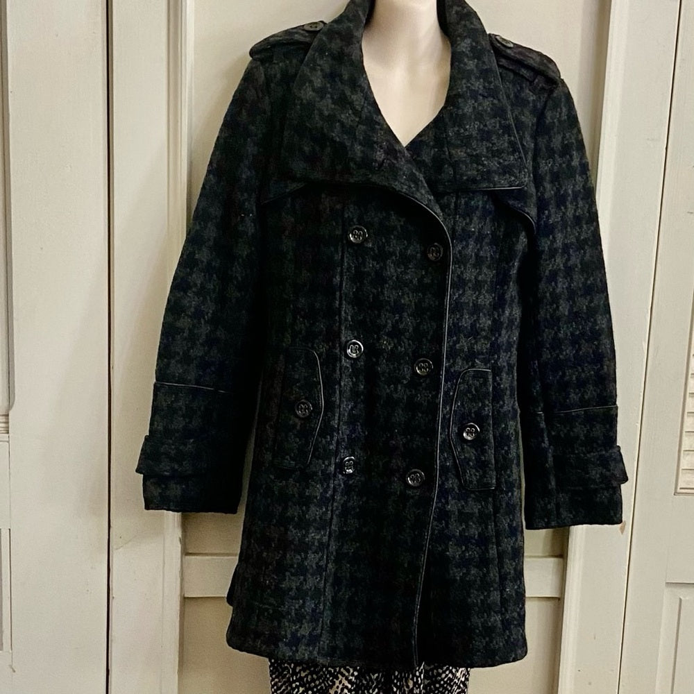 Worthington Gray Houndstooth Lined Wool Dress Coat (M)