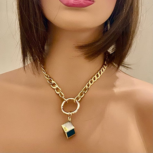 Fendi Dice Pendant Necklace with  18-inch Gold Plated Large Chain