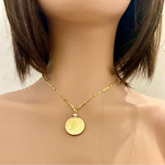 1804 Gold Plated Coin Pendant with  18-inch Gold Plated Figaro Chain Nec…