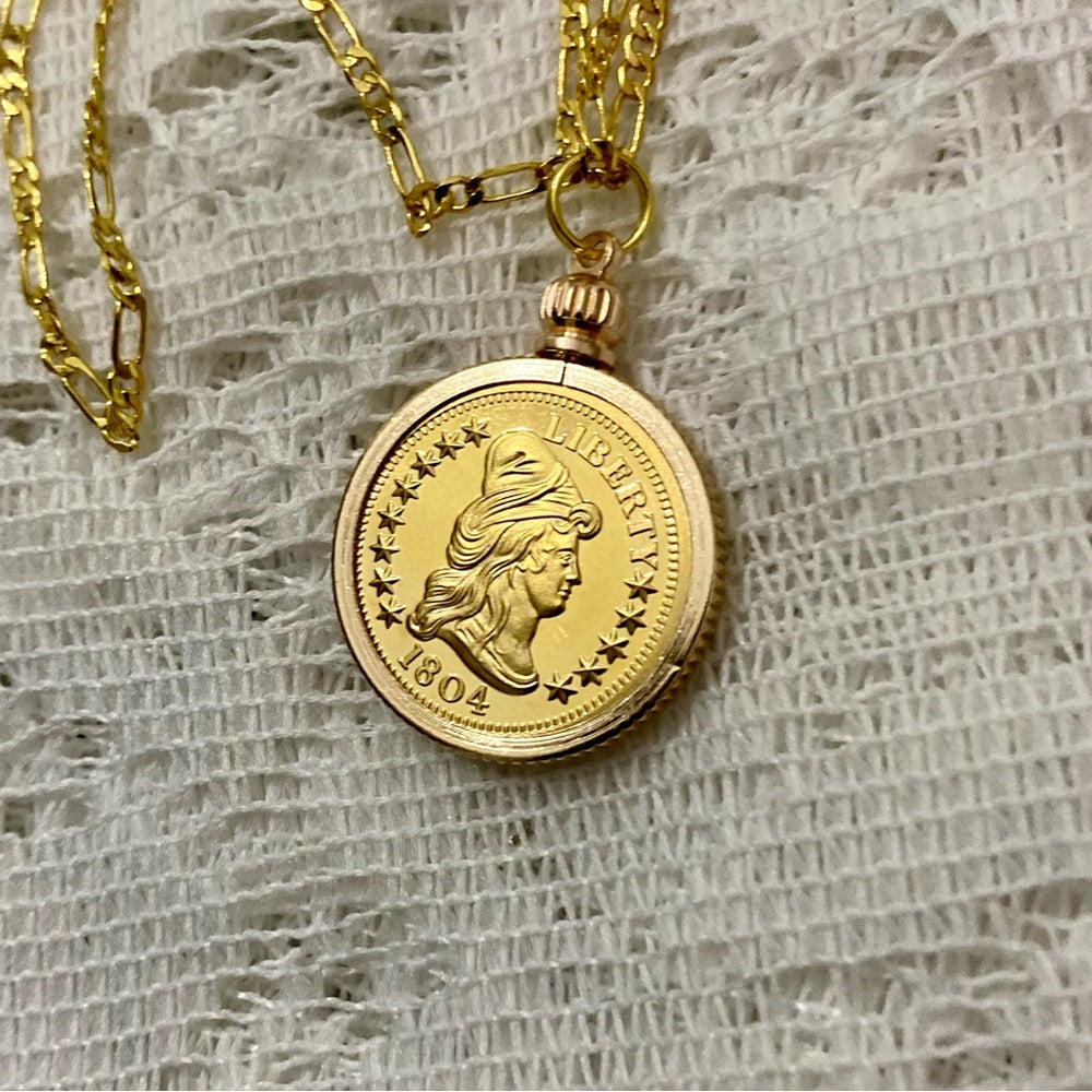 1804 Gold Plated Coin Pendant with  18-inch Gold Plated Figaro Chain Nec…
