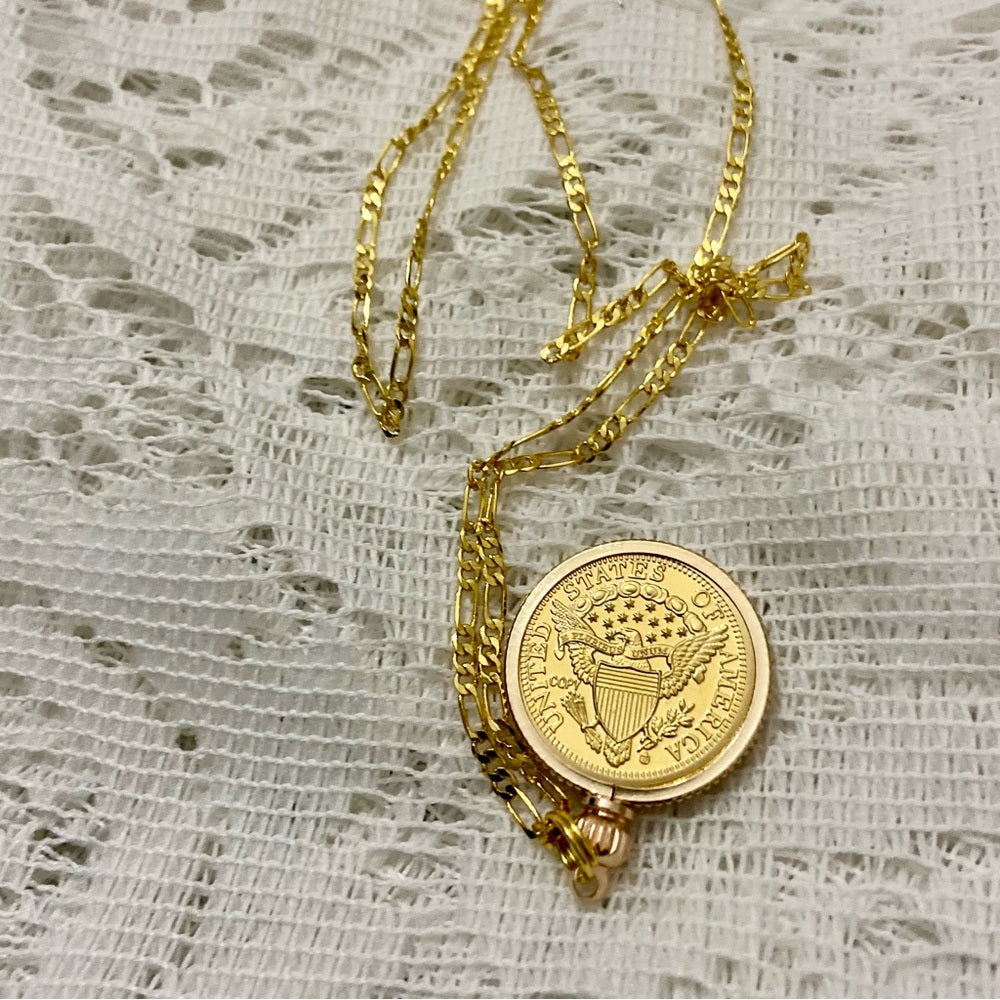1804 Gold Plated Coin Pendant with  18-inch Gold Plated Figaro Chain Nec…