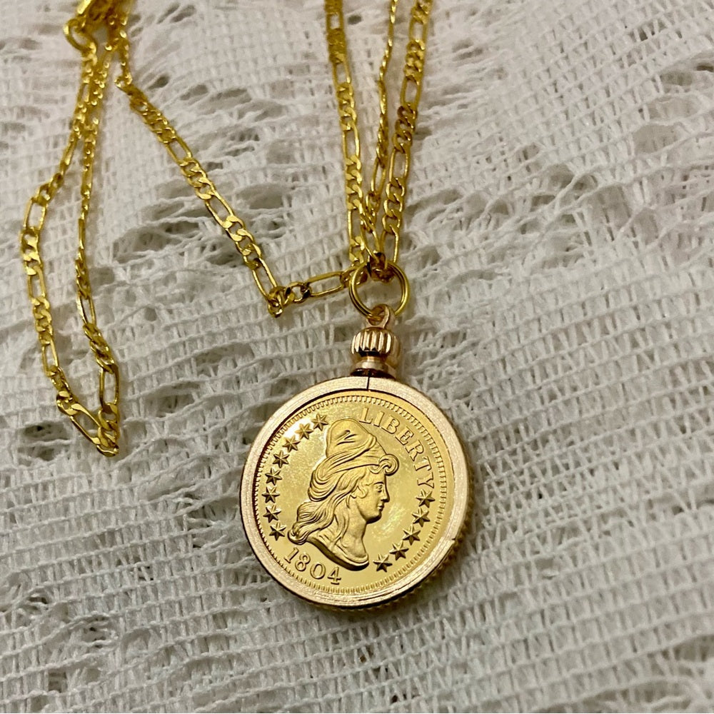 1804 Gold Plated Coin Pendant with  18-inch Gold Plated Figaro Chain Nec…