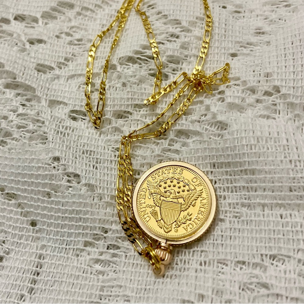 1804 Gold Plated Coin Pendant with  18-inch Gold Plated Figaro Chain Nec…