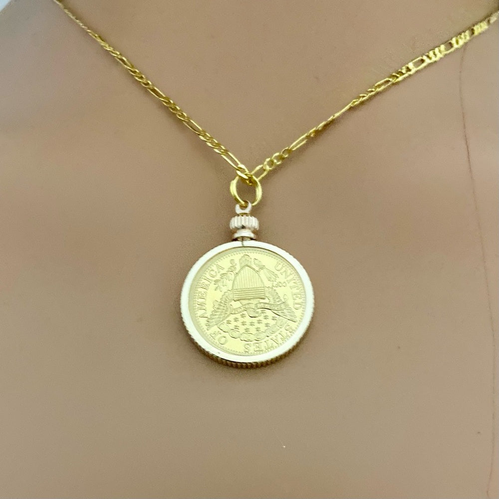1804 Gold Plated Coin Pendant with  18-inch Gold Plated Figaro Chain Nec…
