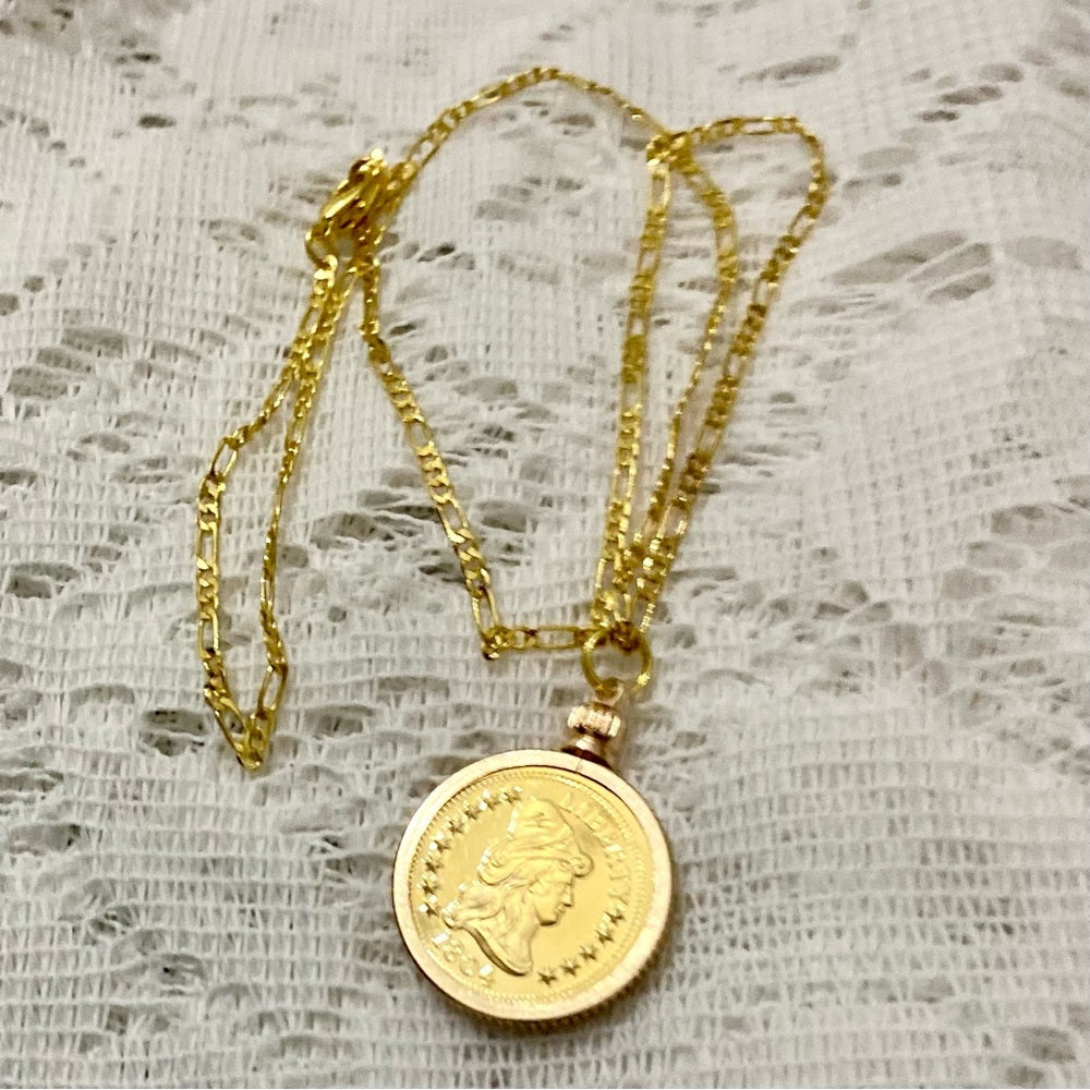 1804 Gold Plated Coin Pendant with  18-inch Gold Plated Figaro Chain Nec…