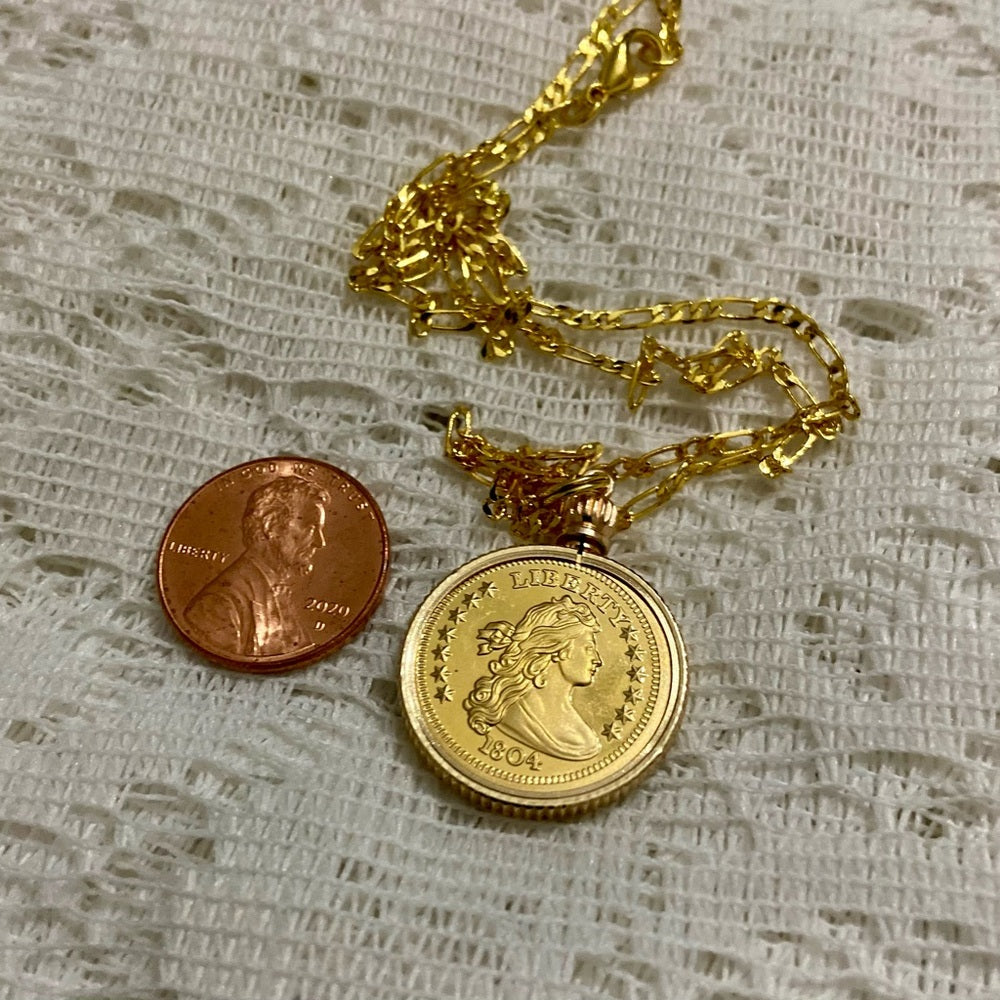 1804 Gold Plated Coin Pendant with  18-inch Gold Plated Figaro Chain Nec…