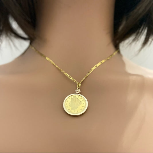 1913 Gold Plated Coin Pendant with  18-inch Gold Plated Figaro Chain Nec…