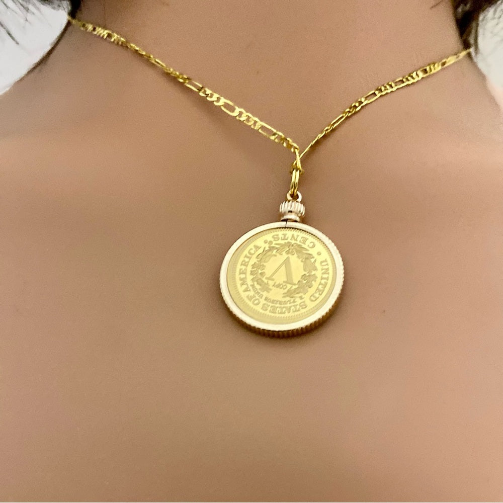 1913 Gold Plated Coin Pendant with  18-inch Gold Plated Figaro Chain Nec…