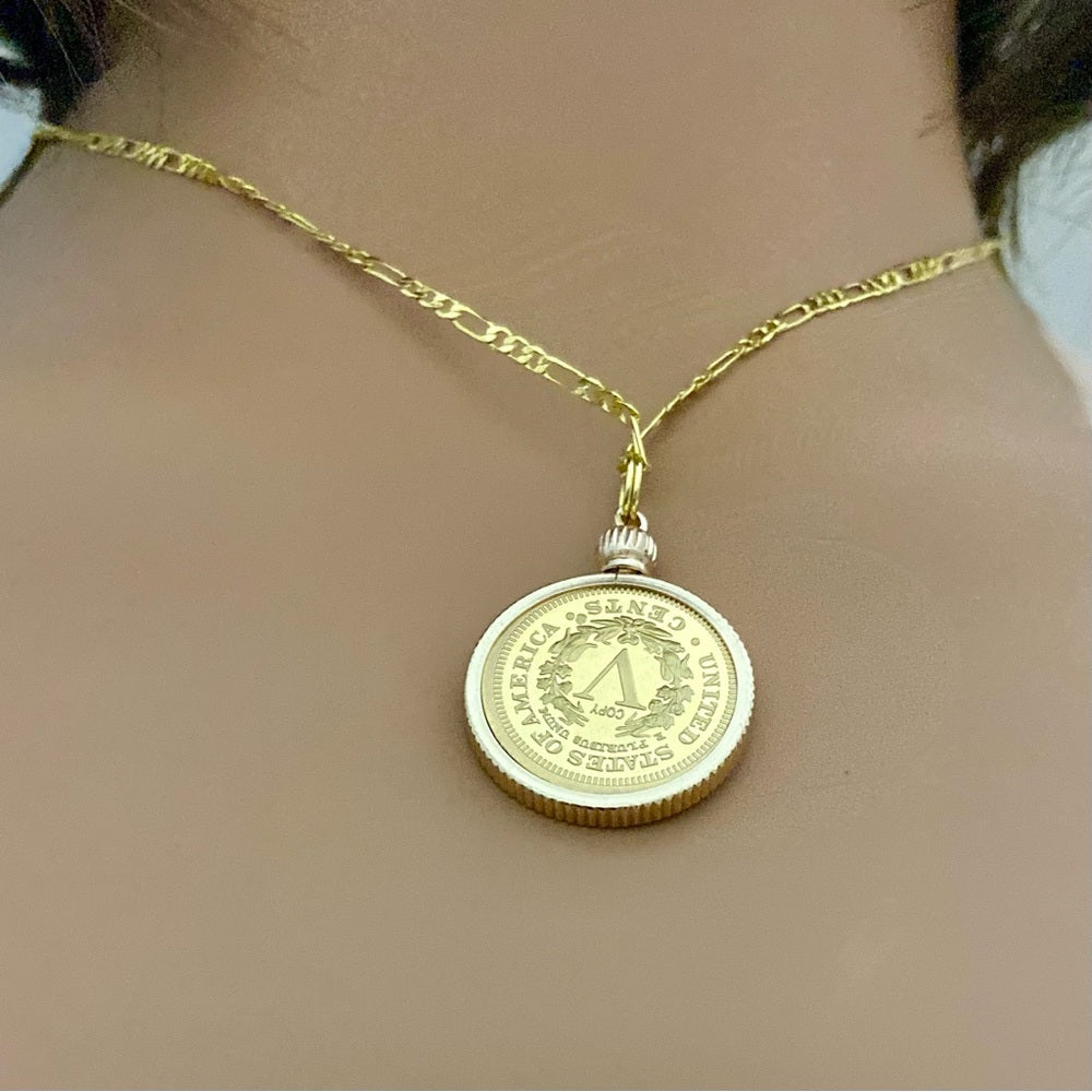 1913 Gold Plated Coin Pendant with  18-inch Gold Plated Figaro Chain Nec…